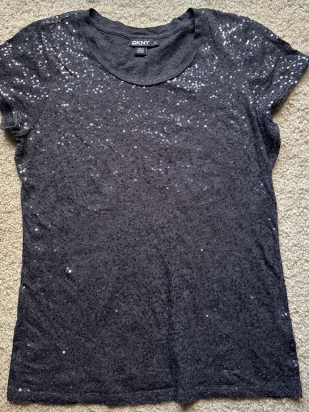 DKNY Dark Gray Short-Sleeve Sequin-Accent Tee